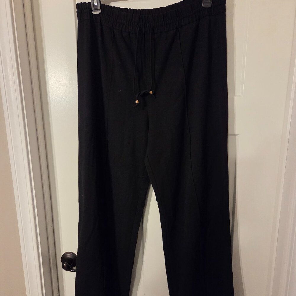 Zara wide leg elastic tie waist back front pockets black pants